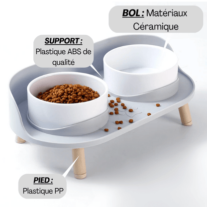 Gamelles chat bol céramique blanc double surélevé matériaux de qualité - Duo Station™