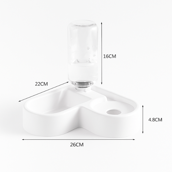 Gamelles chat d'angle 2 en 1 croquettes et distributeur d'eau compact dimensions - Poly Station™