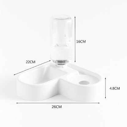 Gamelles chat d'angle 2 en 1 croquettes et distributeur d'eau compact dimensions - Poly Station™