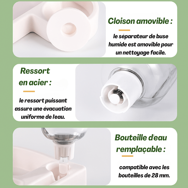 Gamelles chat d’angle 2 en 1 avec bouteille siphon et cloison séparatrice - Poly Station™