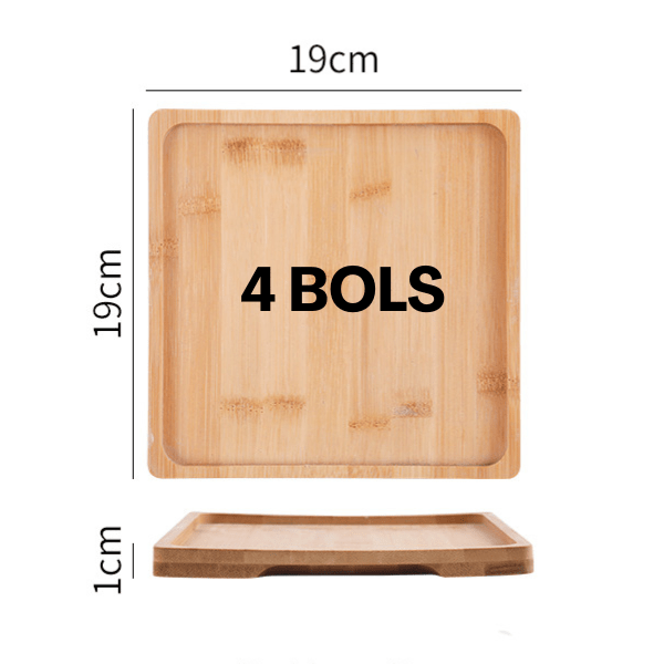 Support bois bambou 4 bols 19 x 19 cm pour gamelles chaton - Croc&Roll™
