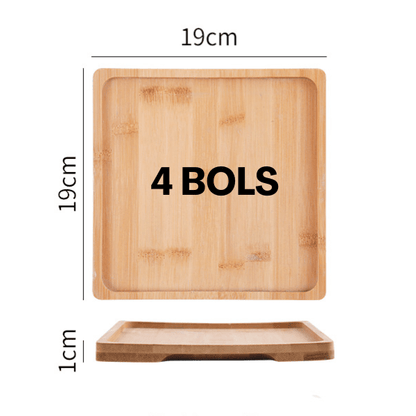 Support bois bambou 4 bols 19 x 19 cm pour gamelles chaton - Croc&Roll™