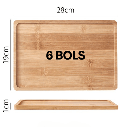 Support bois bambou 6 bols 19 x 28 cm pour gamelles chaton - Croc&Roll™