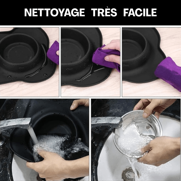Gamelles chaton double bol avec explication nettoyage très facile - Doudouble Bowl™
