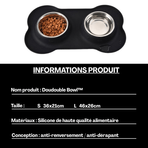 Gamelles chaton double anti renversement tapis antidérapant silicone eau et croquettes – Doudouble Bowl™