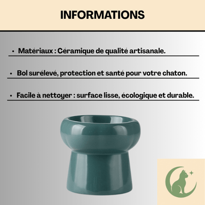 Gamelles chaton ceramique artisanale ronde verte bol surélevé surface lisse facile à nettoyer - Mini DéliCat™