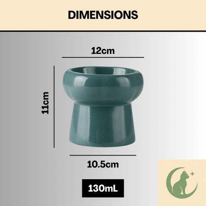 Gamelles chaton ceramique artisanale surélevée ronde verte bol 12 cm hauteur 11 cm 130 mL - Mini DéliCat™
