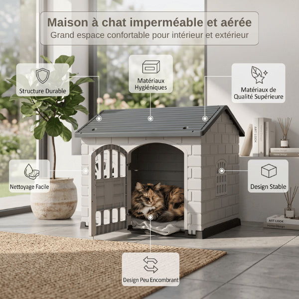 Maison à chat imperméable et aérée avec structure durable hygiénique et facile à nettoyer