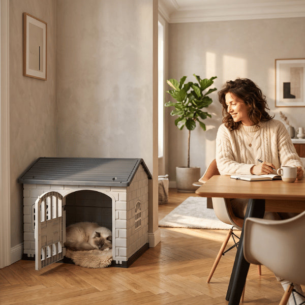 Maison à chat intérieure confortable pour repos paisible dans salon moderne et lumineux