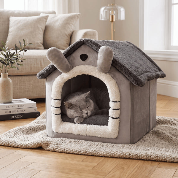 Maison chat molletonnée offrant refuge chaleureux et confort exceptionnel pendant toute l'année