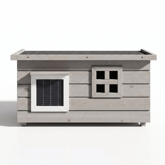 Maison pour chat extérieur rectangulaire en bois avec entrée PVC et fenêtre