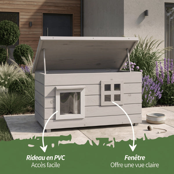 Maison pour chat extérieur avec toit ouvrant rideau PVC et fenêtre d’observation