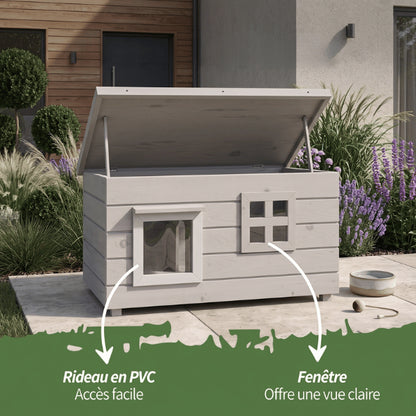 Maison pour chat extérieur avec toit ouvrant rideau PVC et fenêtre d’observation