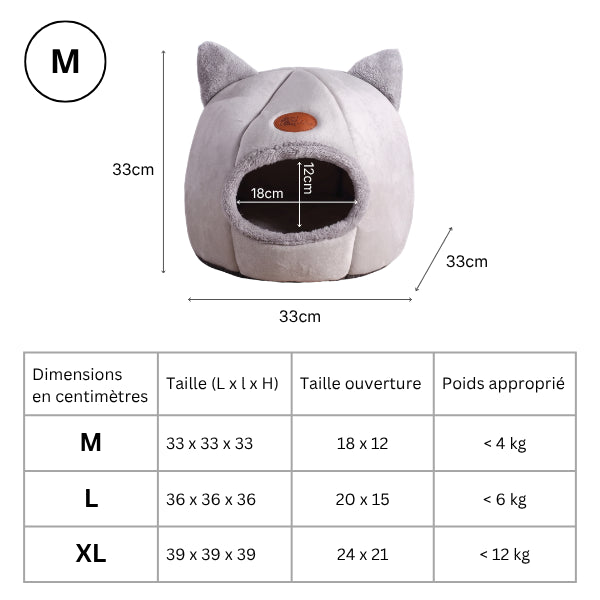 Maison pour chat disponible en tailles M L XL adaptée aux chats de 1 à 12 kg