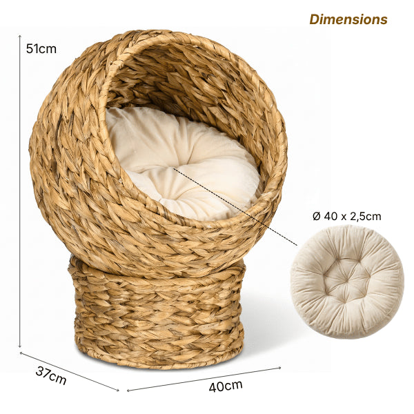 Maison pour chat intérieur compacte avec dimensions coussin rond amovible de 40 cm