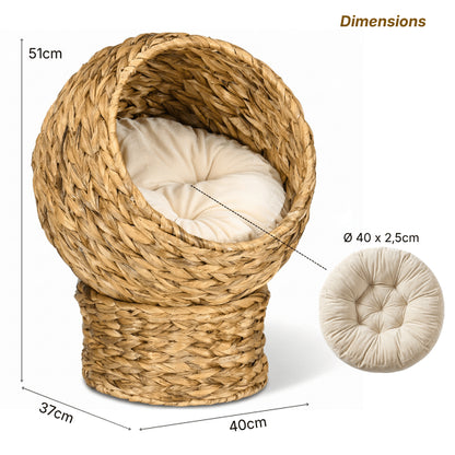 Maison pour chat intérieur compacte avec dimensions coussin rond amovible de 40 cm