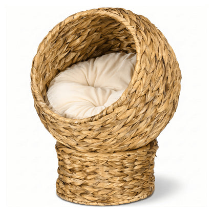 Maison pour chat intérieur surélevée avec cocon sphérique en fibres naturelles tressées
