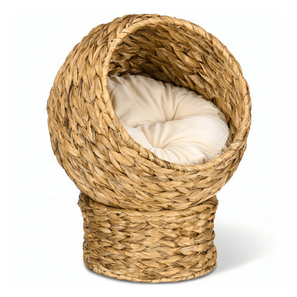 Maison pour chat intérieur en panier sphérique surélevé avec coussin confortable