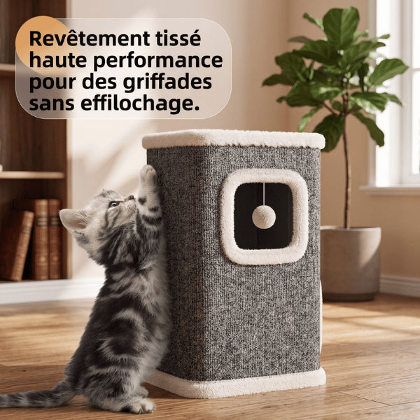 Maisonnette chats avec revêtement anti griffures résistant aux griffades intensives sans effilochage