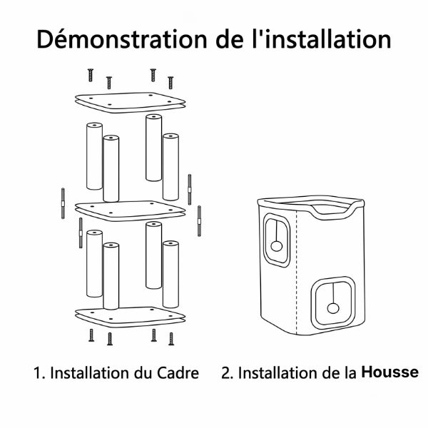 Maisonnette chats pratique simple à installer démonstration structure et housse