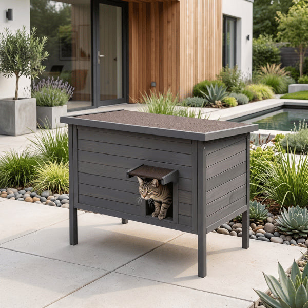 Maisonnette pour chats exterieur en bois de cèdre avec toiture asphaltée étanche durable