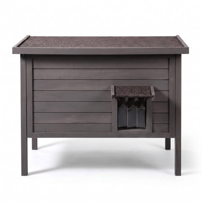 Maisonnette pour chats exterieur avec rideau PVC battant et avancée protégeant efficacement l'entrée