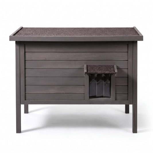 Maisonnette pour chats exterieur avec rideau PVC battant et avancée protégeant efficacement l'entrée