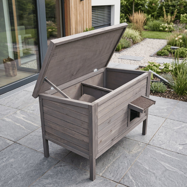 Maisonnette pour chats exterieur avec toit ouvrant pour voir facilement la présence du chat