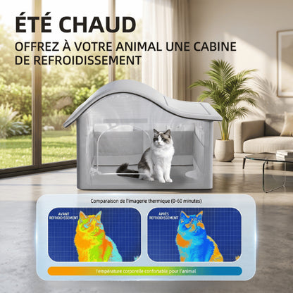 Maisonnettes pour chats climatisées réduisant la chaleur pendant les fortes températures estivales