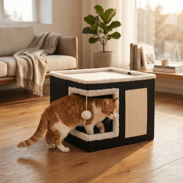 Niche a chat avec large entrée confortable favorisant repos cachette et tranquillité quotidienne