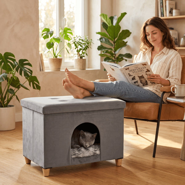 Niche à chat design servant aussi de tabouret confortable pour votre intérieur