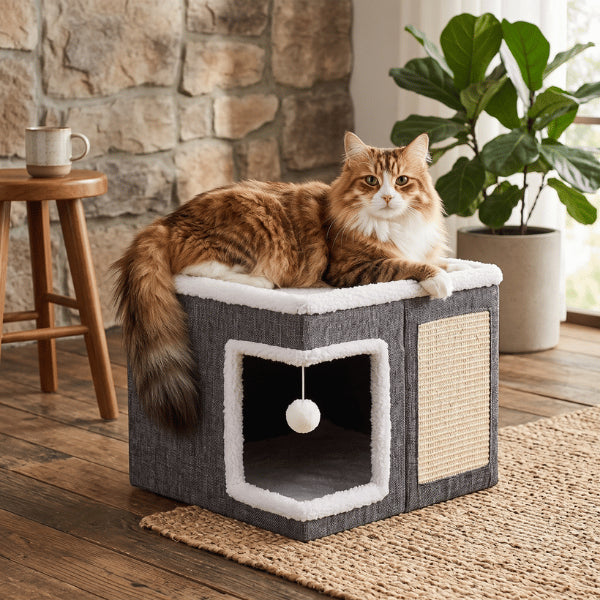 Niche a chat avec plateforme confortable griffoir intégré et espace repos sécurisé intérieur