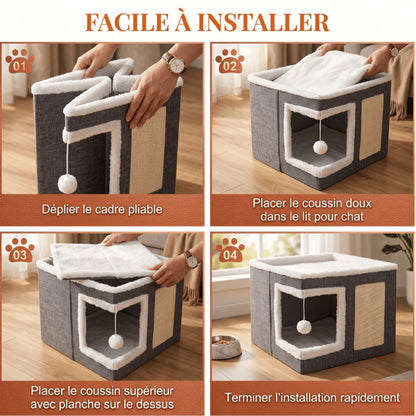 Niche a chat pliable facile à monter rapidement pour un confort immédiat
