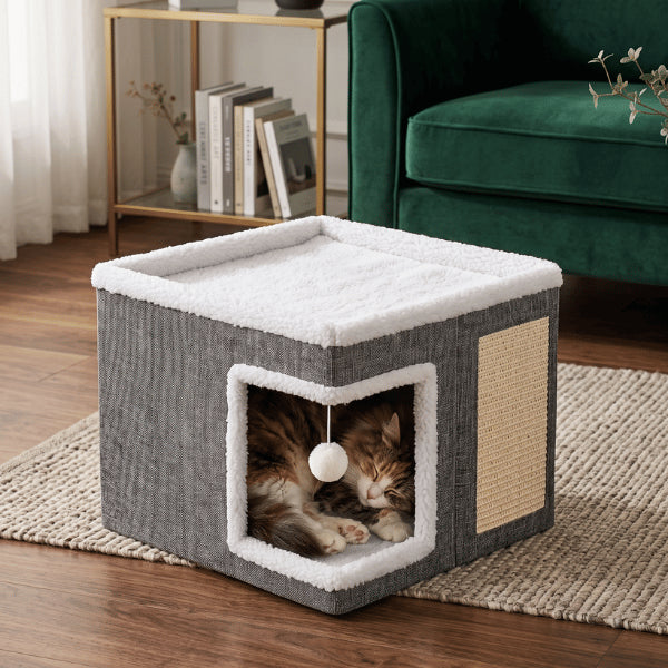 Niche a chat douce procurant sommeil réparateur intimité et confort pendant toute l'année