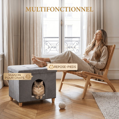 Niche à chat transformable en repose pieds confortable pour salon moderne élégant