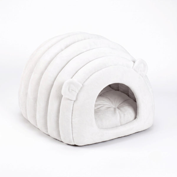 Niche chat cachette blanche confortable avec coussin amovible moelleux en velours
