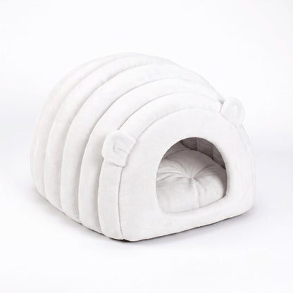 Niche chat cachette blanche confortable avec coussin amovible moelleux en velours