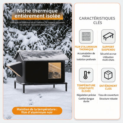 Niche chat extérieur isolation thermique support surélevé et température intérieure constante