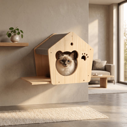 Niche chat interieur surélevée offrant repos confortable et gain de place