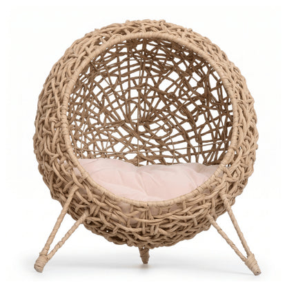 Niche pour chat intérieur beige au design tressé moderne et surélevé