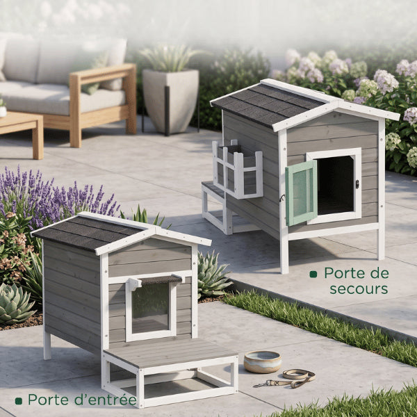 Niche exterieur pour chat avec double accès sécurisé facilitant les déplacements quotidiens