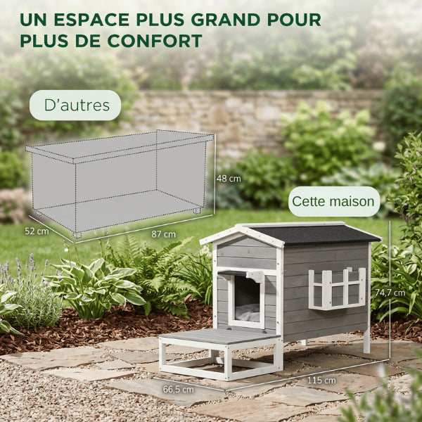Niche exterieur pour chat offrant espace généreux et confort supérieur pour se reposer