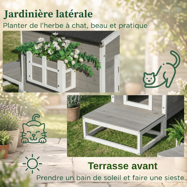 Niche exterieur pour chat avec jardinière intégrée favorisant décoration et bien-être naturel