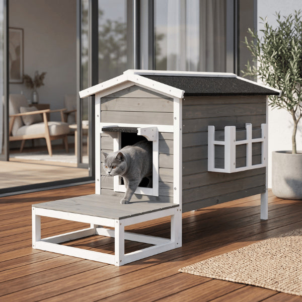 Niche exterieur pour chat offrant refuge spacieux avec plateforme extérieure pour la sieste