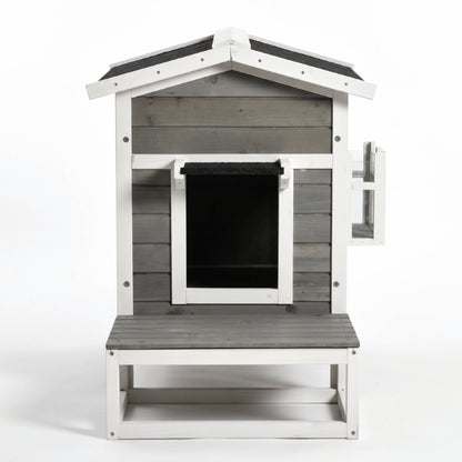 Niche exterieur pour chat surélevée étanche avec terrasse avancée et jardinière latérale