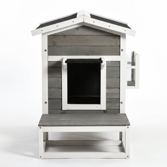 Niche exterieur pour chat surélevée étanche avec terrasse avancée et jardinière latérale