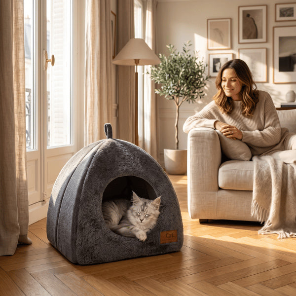 Niche pour chat ultra douce offrant un sommeil profond maine coon dans un refuge apaisant