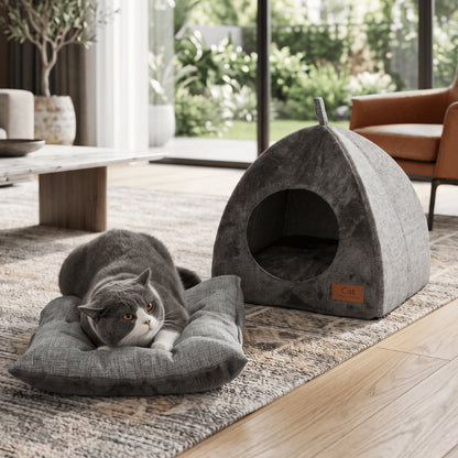 Niche pour chat transformable en panier confortable avec coussin ultra moelleux amovible