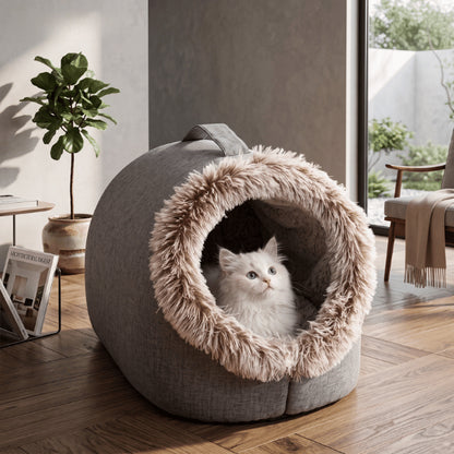 Niche pour chaton avec entrée spacieuse facilitant l'accès et favorisant un repos paisible