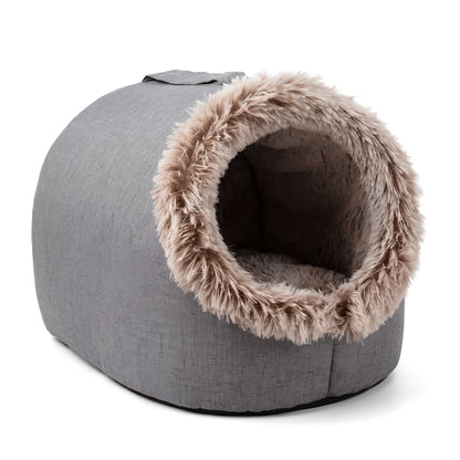 Niche pour chaton en fourrure beige offrant une cachette chaude et réconfortante intérieure